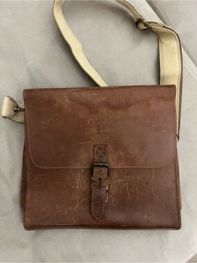 Men's Brown Leather Messenger Bag with Buckle Closure